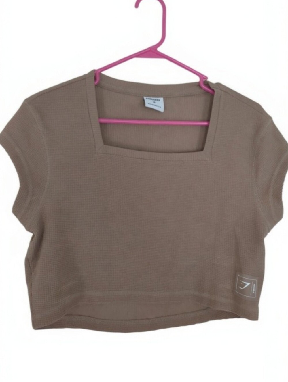 Gymshark Pause Crop Top Waffle Knit Light Brown Athleisure Workout Casual